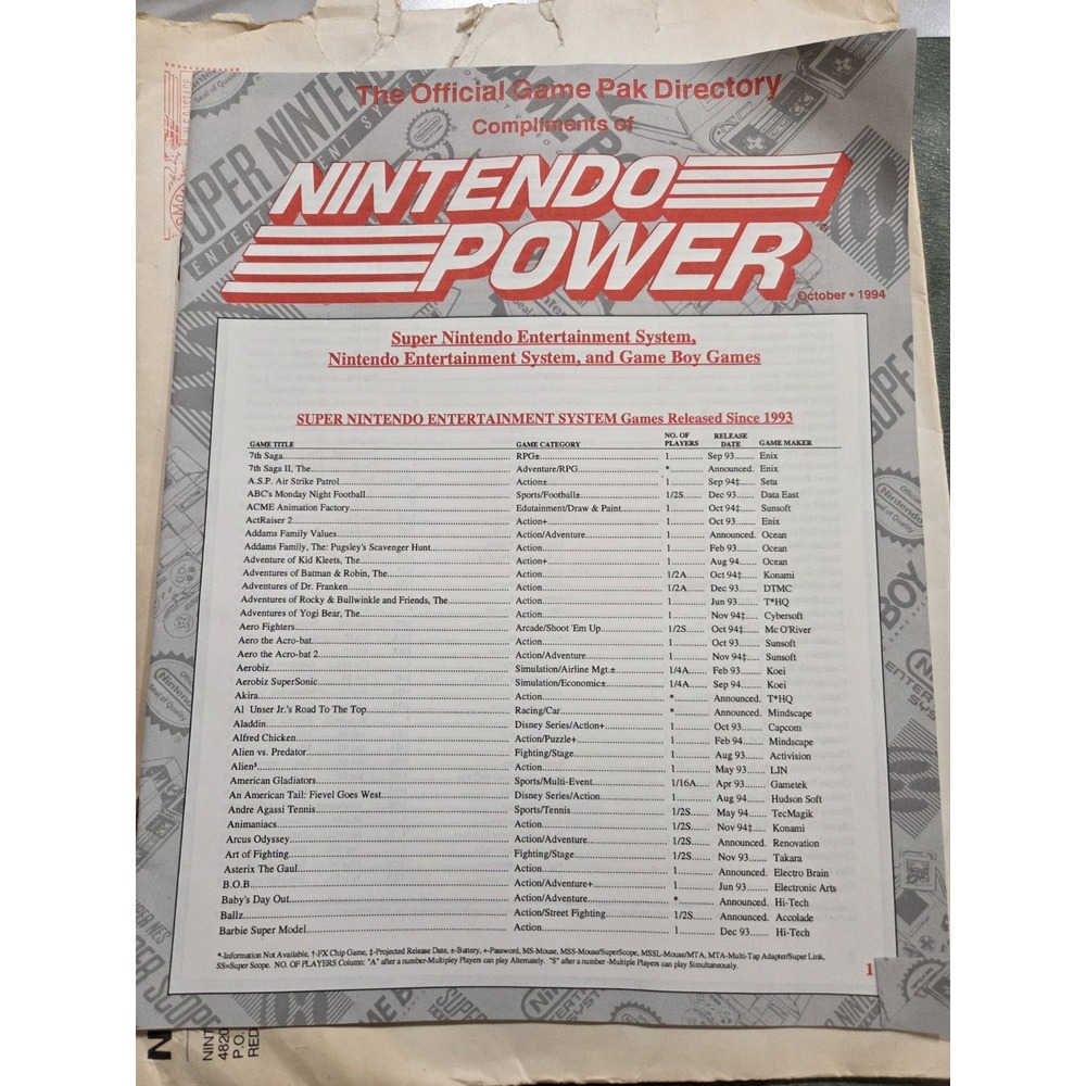 Nintendo - The Official Super Nintendo Game Pak Directory - 1993